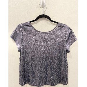 EXPRESS Grey Sequin Short Sleeve Blouse